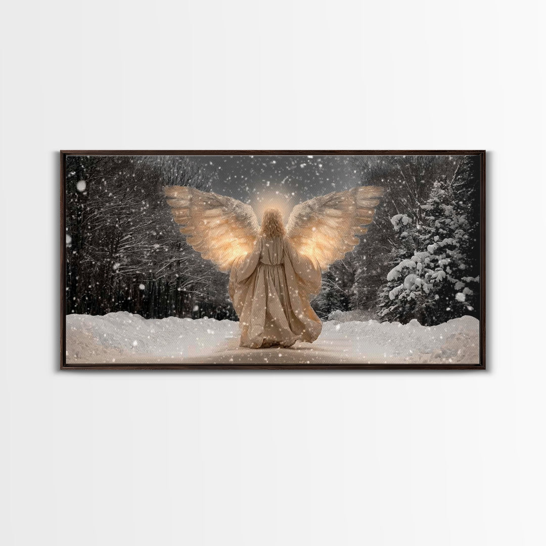 Winter Guardian – Framed Canvas Print – Christian Wall Art – Christian Art Canvas – Angel Art – Christmas Art – Christian Decorations