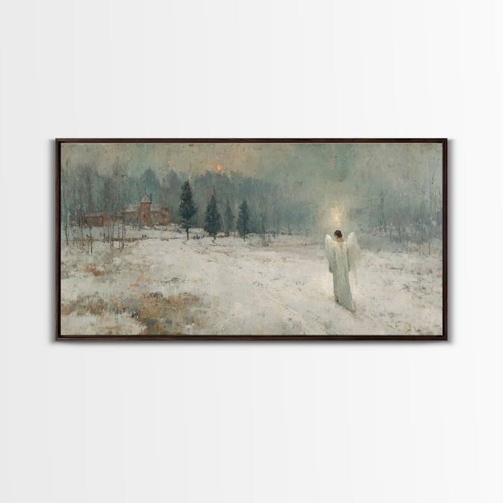 Winter Guardian Light – Framed Canvas Print – Christian Wall Art – Christian Art Canvas – Moody Christmas Art – Christian Christmas Decor –