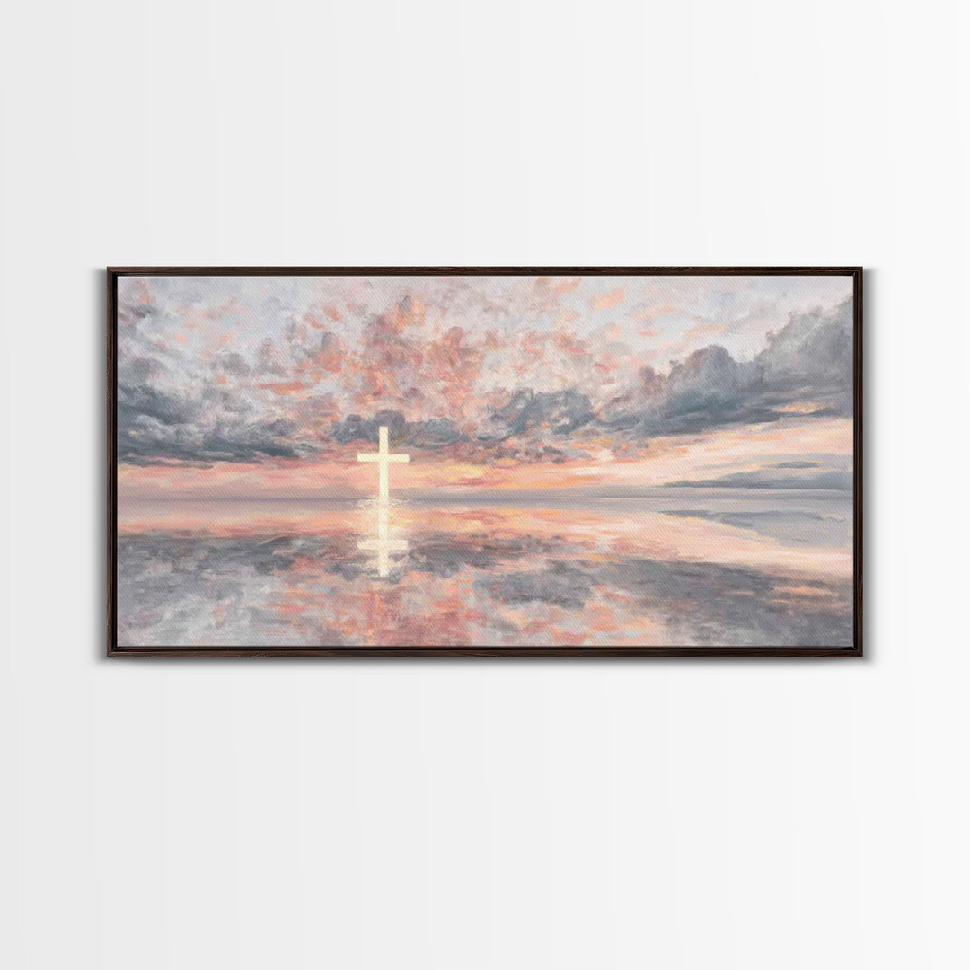 Rose Dawn Cross – Framed Canvas Print – Christian Art Canvas – Christian Wall Art – Modern Christian Art – Christmas Art – Christian Gift I