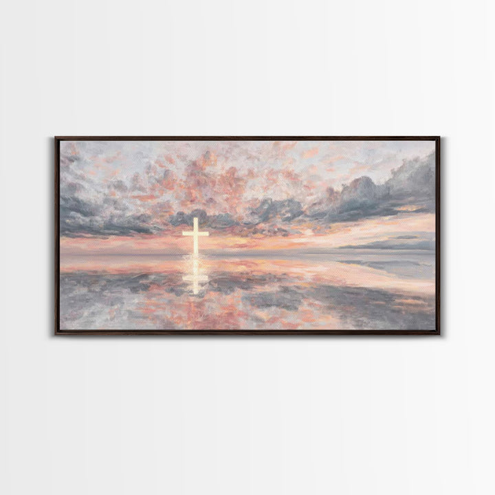 Rose Dawn Cross – Framed Canvas Print – Christian Art Canvas – Christian Wall Art – Modern Christian Art – Christmas Art – Christian Gift I