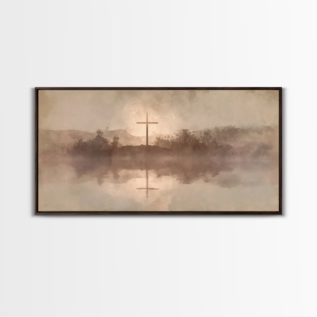 Misty Hill Cross | Framed Canvas Print | Christian Art Canvas | Moody Christian Art | Christian Wall Art | Christmas Art | Christian Decora