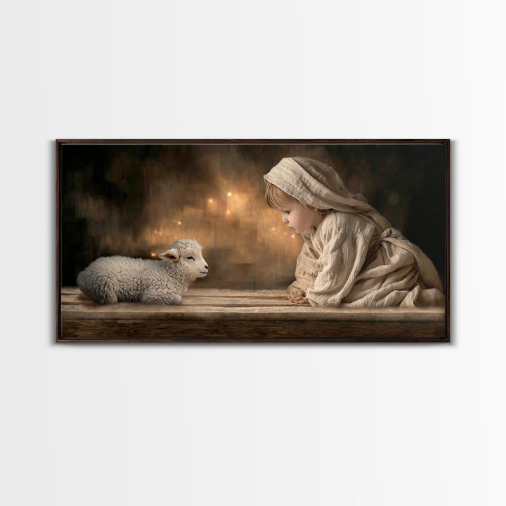 Gentle Nativity Gaze – Framed Canvas Print – Christian Wall Art – Christian Art Canvas – Jesus Painting – Christian Christmas Art