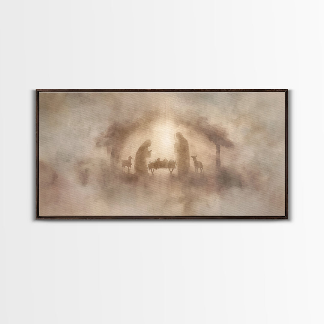 Holy Night Hush – Framed Canvas Print – Christmas Wall Art – Christian Art Canvas – Christian Christmas Art – Jesus Painting