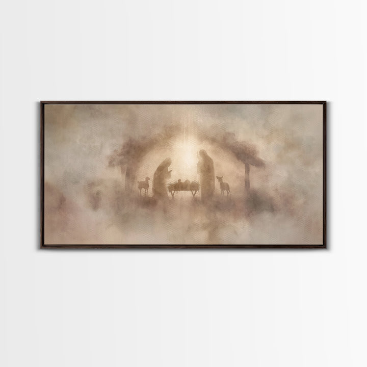 Holy Night Hush – Framed Canvas Print – Christmas Wall Art – Christian Art Canvas – Christian Christmas Art – Jesus Painting