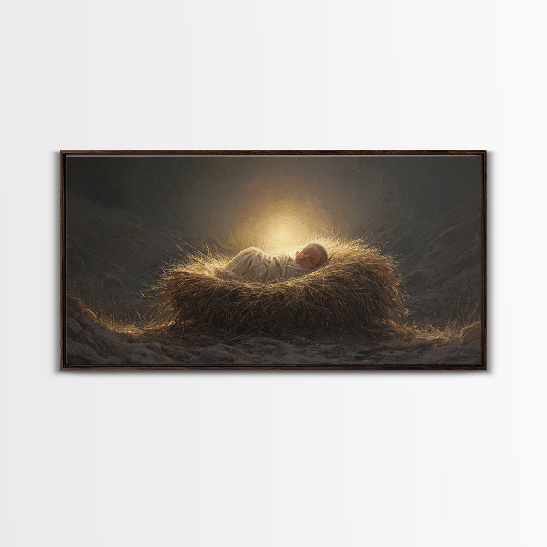 Manger Blessing – Framed Canvas Print – Christmas Art Prints – Christian Christmas Art – Christian Wall Art – Christmas Canvas Wall Art – C