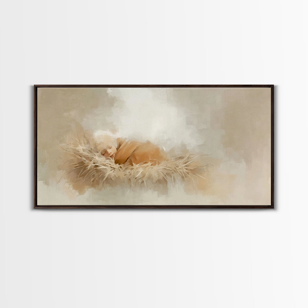 Gentle Nativity Glow – Framed Canvas Print – Christian Christmas Art – Christian Wall Art – Jesus Painting – Christmas Canvas Wall Art – Ch