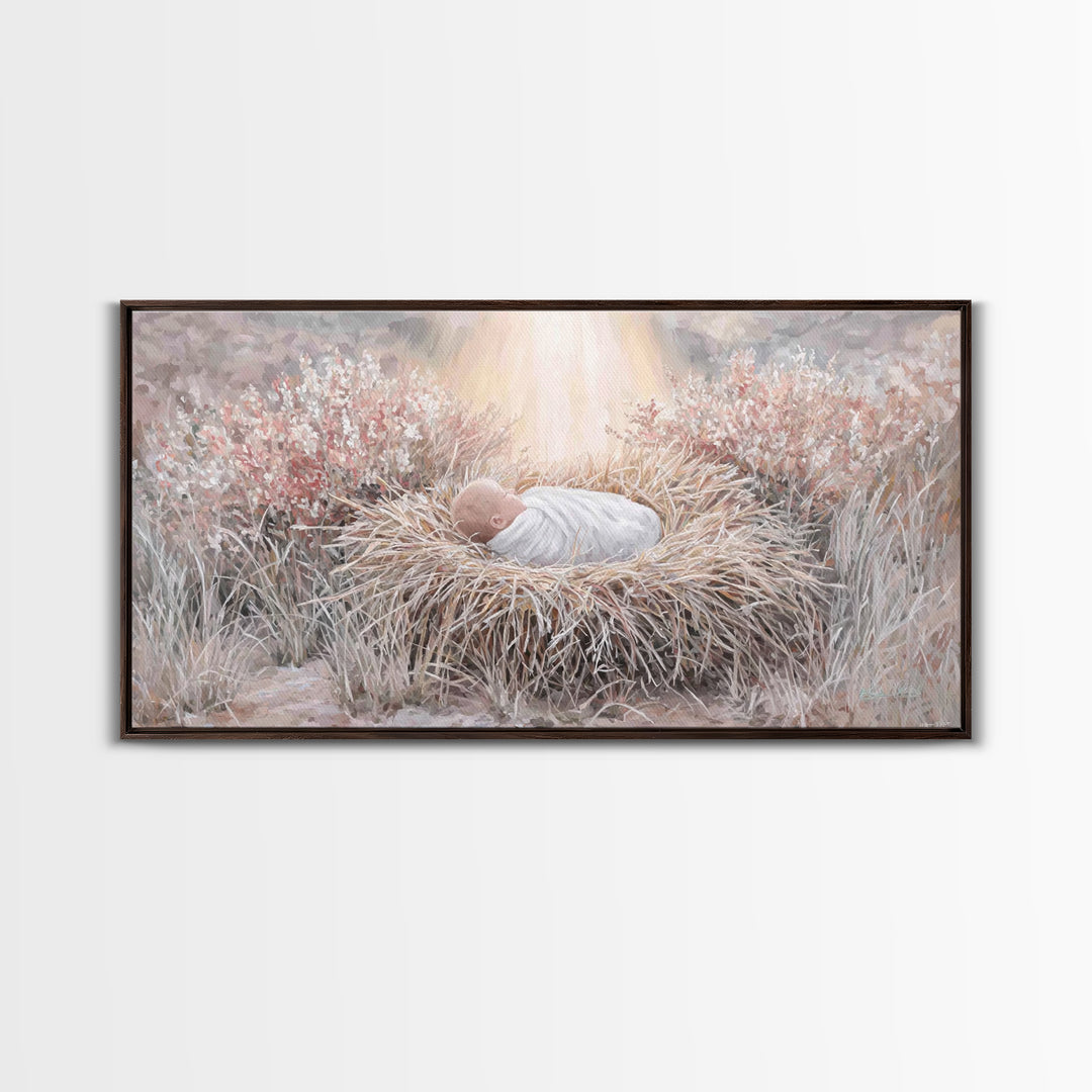 Sacred Straw Cradle – Framed Canvas Print – Christian Art Print – Christmas Art – Christian Wall Art – Jesus Painting – Christian Christmas