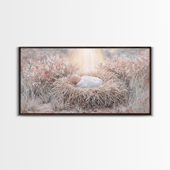 Sacred Straw Cradle – Framed Canvas Print – Christian Art Print – Christmas Art – Christian Wall Art – Jesus Painting – Christian Christmas