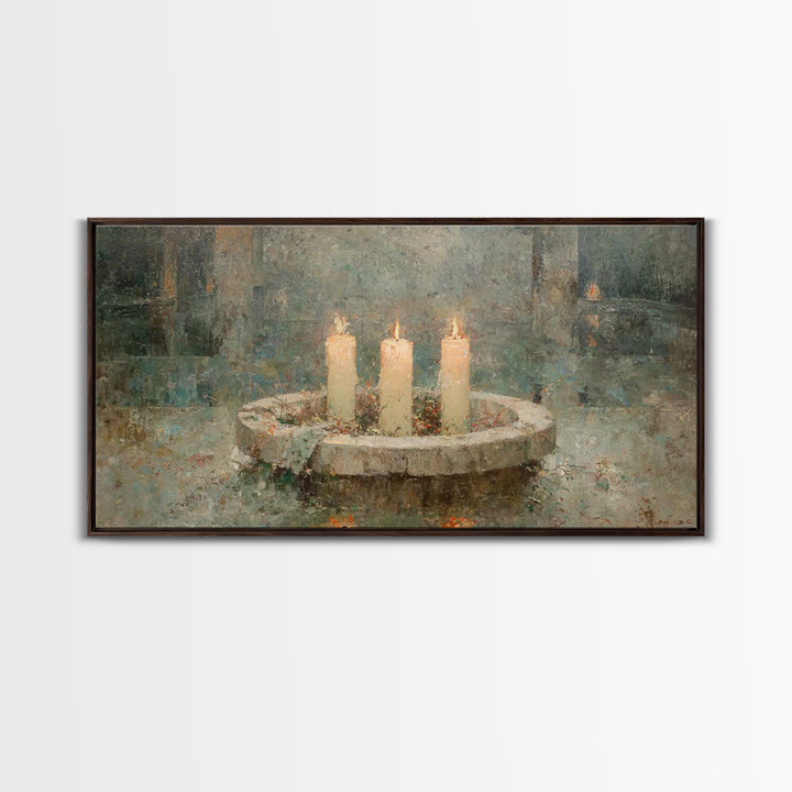 Evening Advent Glow – Framed Canvas Print – Christmas Art – Christian Art Canvas – Christian Christmas Decor – Christmas Wall Art – Moody C