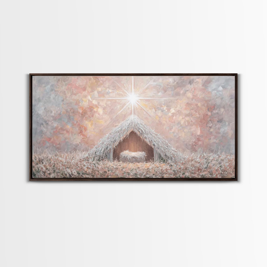 Glory In The Stable – Framed Canvas Print – Christian Wall Art – Christian Christmas Art – Christmas Art Work – Christian Art Canvas – Jesu