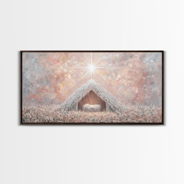 Glory In The Stable – Framed Canvas Print – Christian Wall Art – Christian Christmas Art – Christmas Art Work – Christian Art Canvas – Jesu