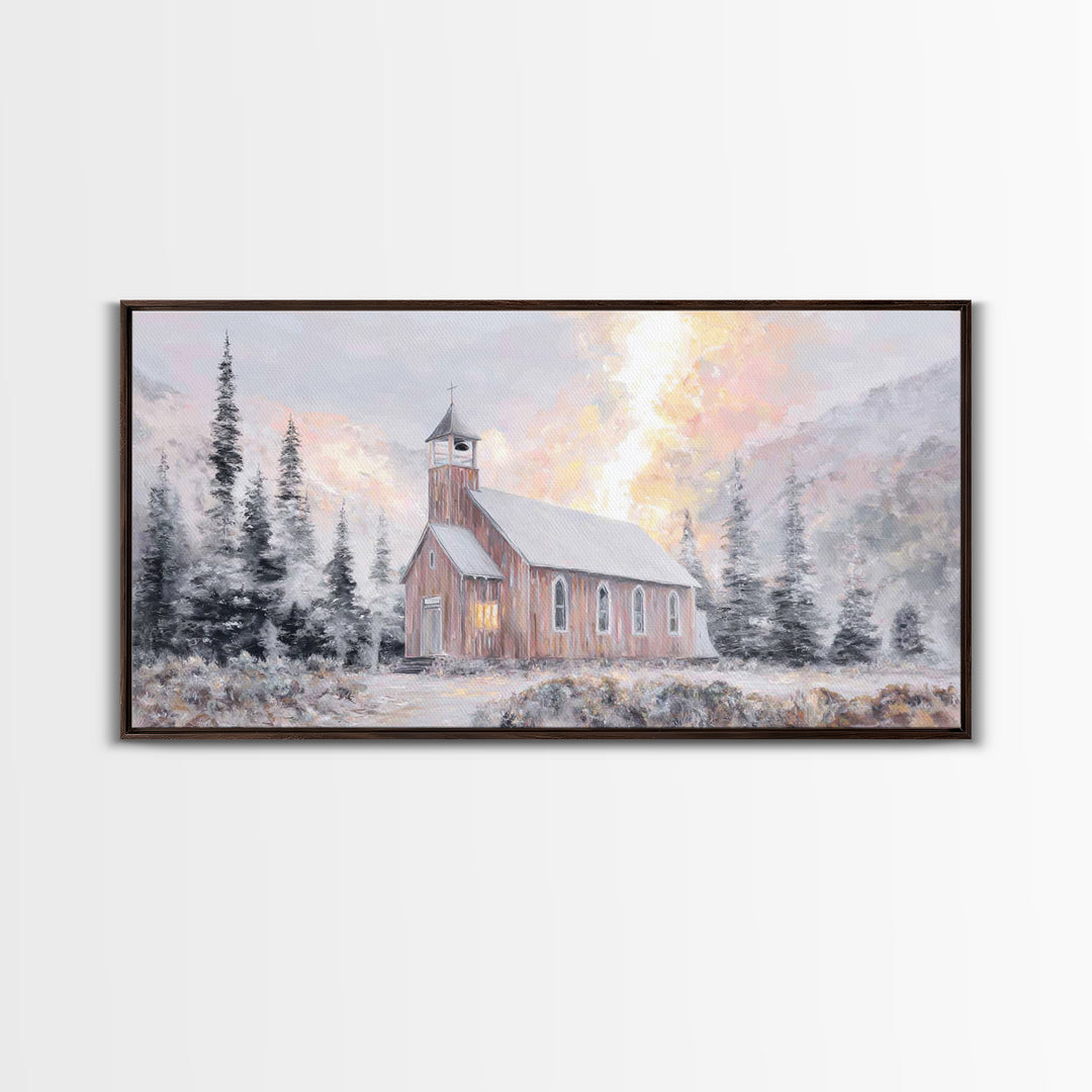 Frosted Sanctuary, Framed Canvas Print, Christian Wall Art, Christmas Art Work, Christian Christmas Art, Christian Art Canvas