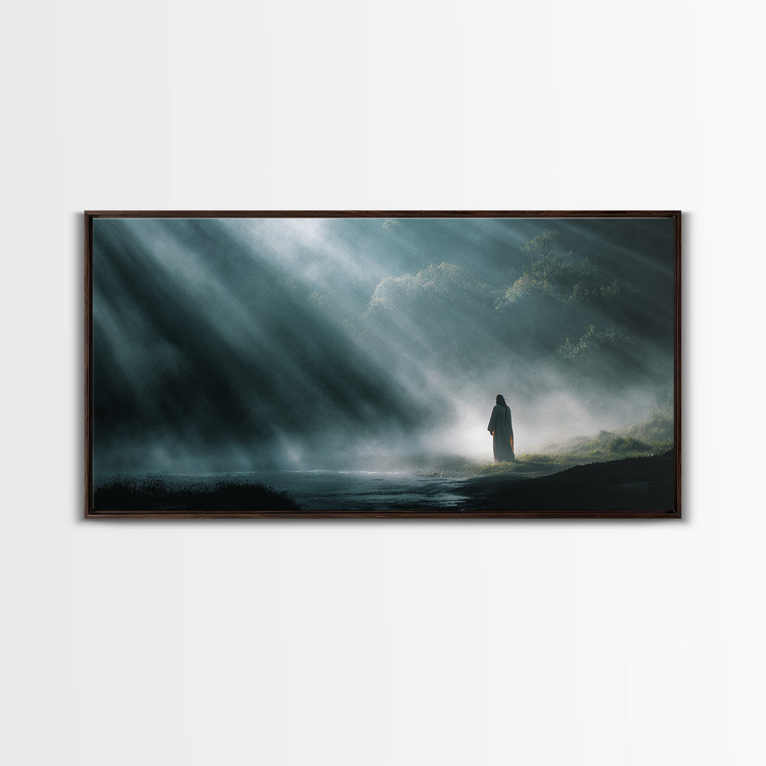 Valley Light, Framed Canvas Print, Christian Wall Art, Modern Christian Art, Jesus Painting, Christian Art Canvas, Christian Christmas Deco