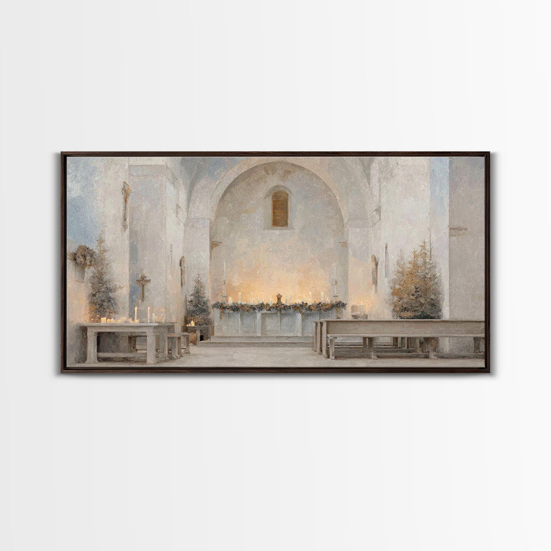 Winter Chapel Light – Framed Canvas Print – Christian Wall Art – Christian Art Canvas – Christmas Art – Christian Christmas Decor – Unique