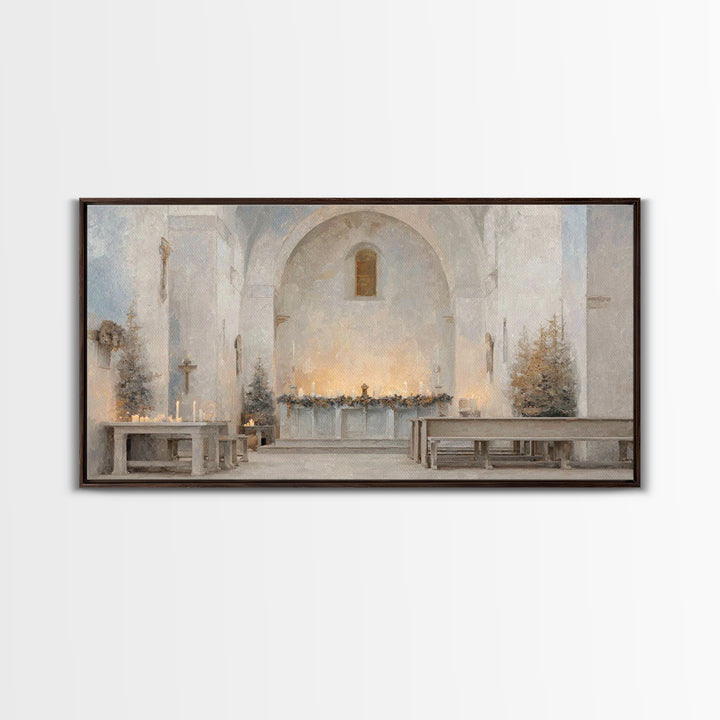 Winter Chapel Light – Framed Canvas Print – Christian Wall Art – Christian Art Canvas – Christmas Art – Christian Christmas Decor – Unique