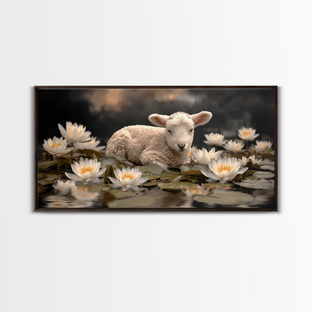 Still Waters Lamb – Framed Canvas Print – Christian Art Print – Christian Wall Art – Christian Art Canvas – Vintage Christian Art – Christi