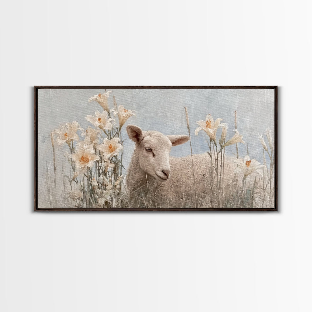 Morning Lily Lamb – Framed Canvas Print – Christian Art Canvas – Christian Art Print – Christian Wall Art – Subtle Christian Art – Christia