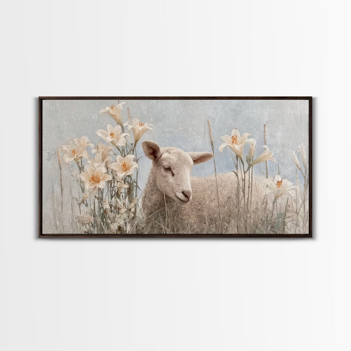 Morning Lily Lamb – Framed Canvas Print – Christian Art Canvas – Christian Art Print – Christian Wall Art – Subtle Christian Art – Christia