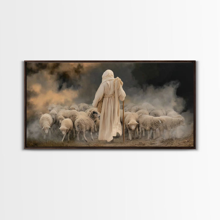 Pasture Keeper – Framed Canvas Print – Jesus Painting – Christian Wall Art – Christian Art Canvas – Large Christian Painting – Christian Gi
