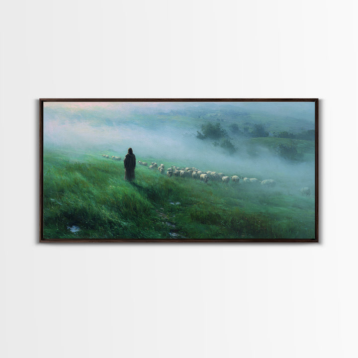 Morning Shepherd – Framed Canvas Print – Christian Art Canvas – Christian Wall Art – Jesus Painting – Christian Art Prints – Moody Christia