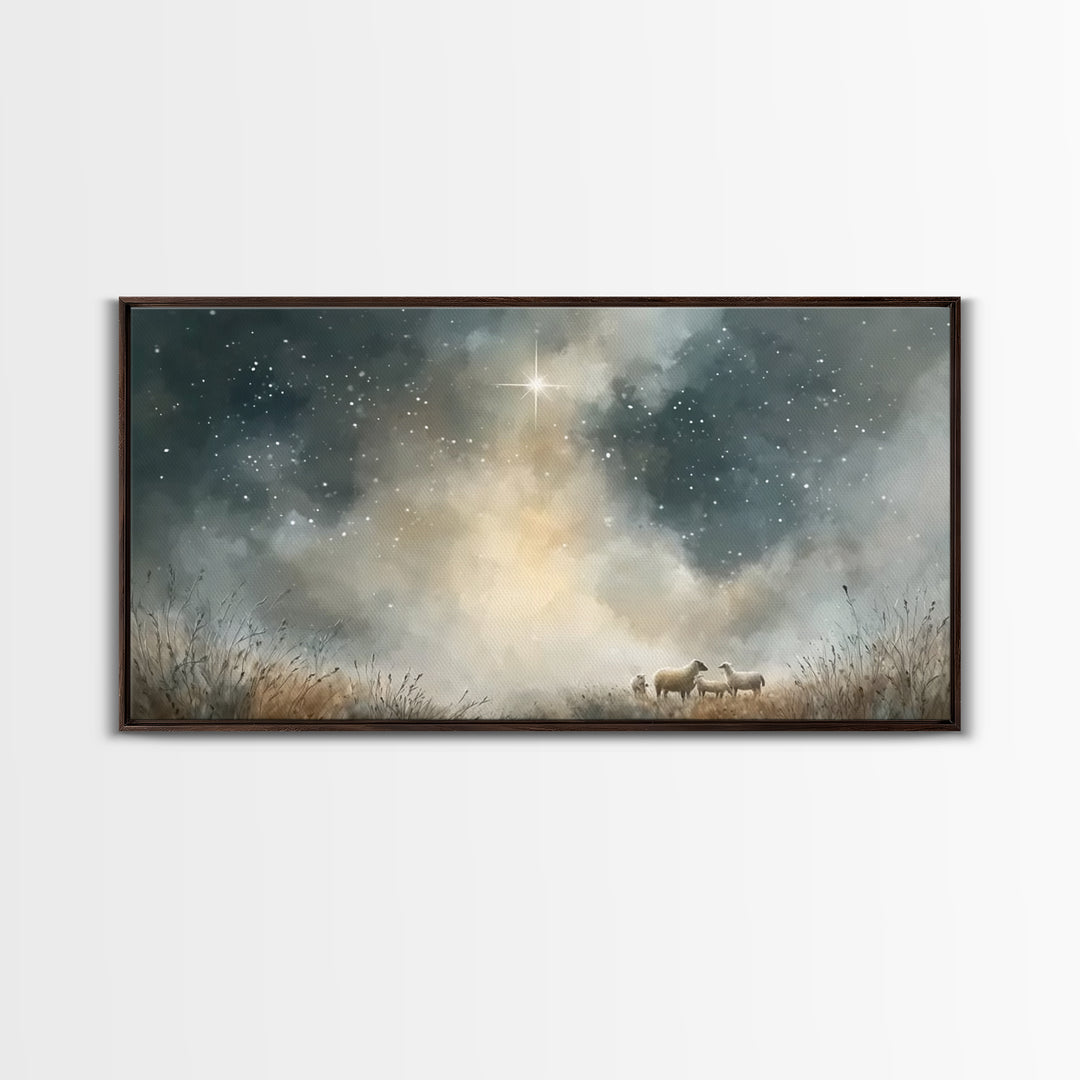 Heavenly Starrise – Framed Canvas Print – Christmas Wall Art – Christian Art Canvas – Christian Christmas – Jesus Christmas Art
