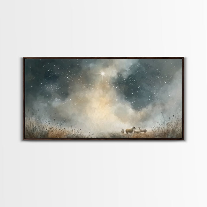 Heavenly Starrise – Framed Canvas Print – Christmas Wall Art – Christian Art Canvas – Christian Christmas – Jesus Christmas Art