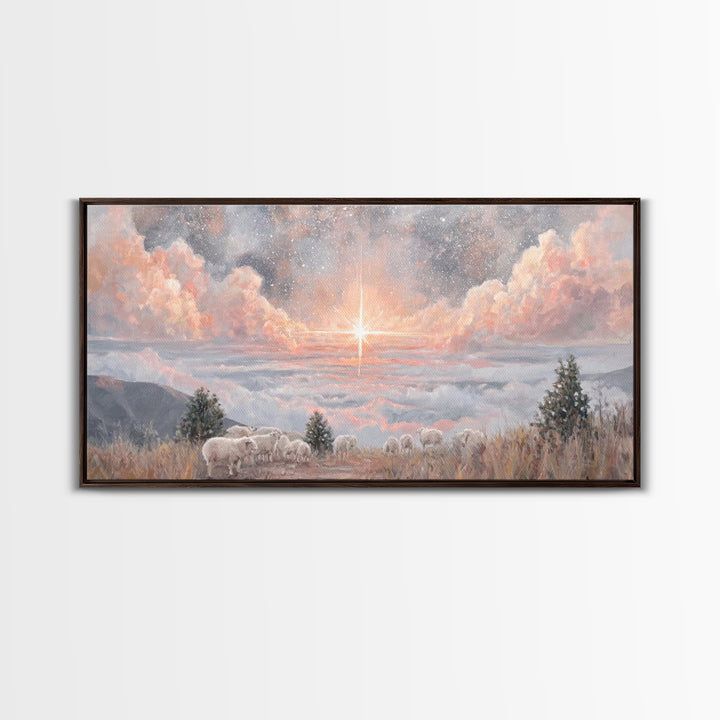 Shepherds’ Field Light – Framed Canvas Print – Christian Christmas Art – Christian Art Canvas – Retro Christmas Art – Christian Decorations