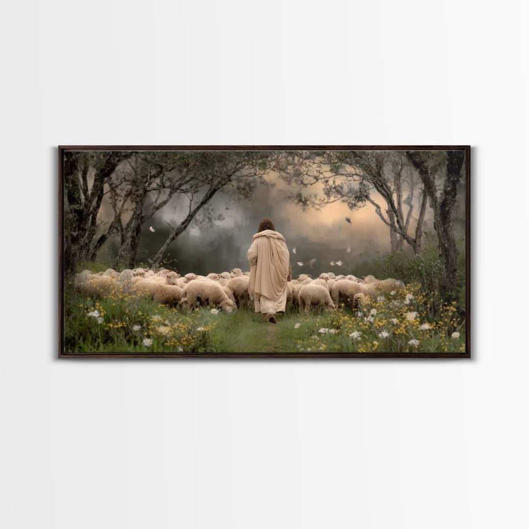 Shepherd’s Path – Framed Canvas Print – Jesus Painting – Christian Art – Christian Wall Art – Christian Art Canvas – Large Jesus Painting