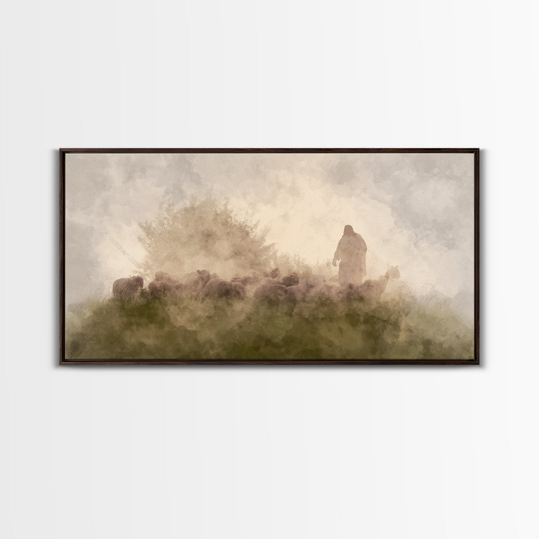 Silent Meadow Light, Framed Canvas Print, Christian Art Canvas, Christian Wall Art, Jesus Painting, Moody Christian Art, Christmas Art Prin