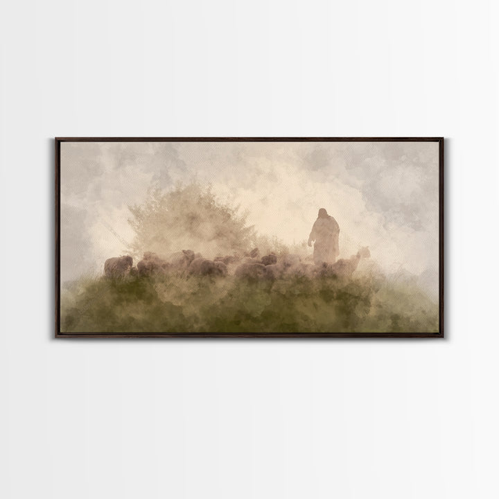 Silent Meadow Light, Framed Canvas Print, Christian Art Canvas, Christian Wall Art, Jesus Painting, Moody Christian Art, Christmas Art Prin