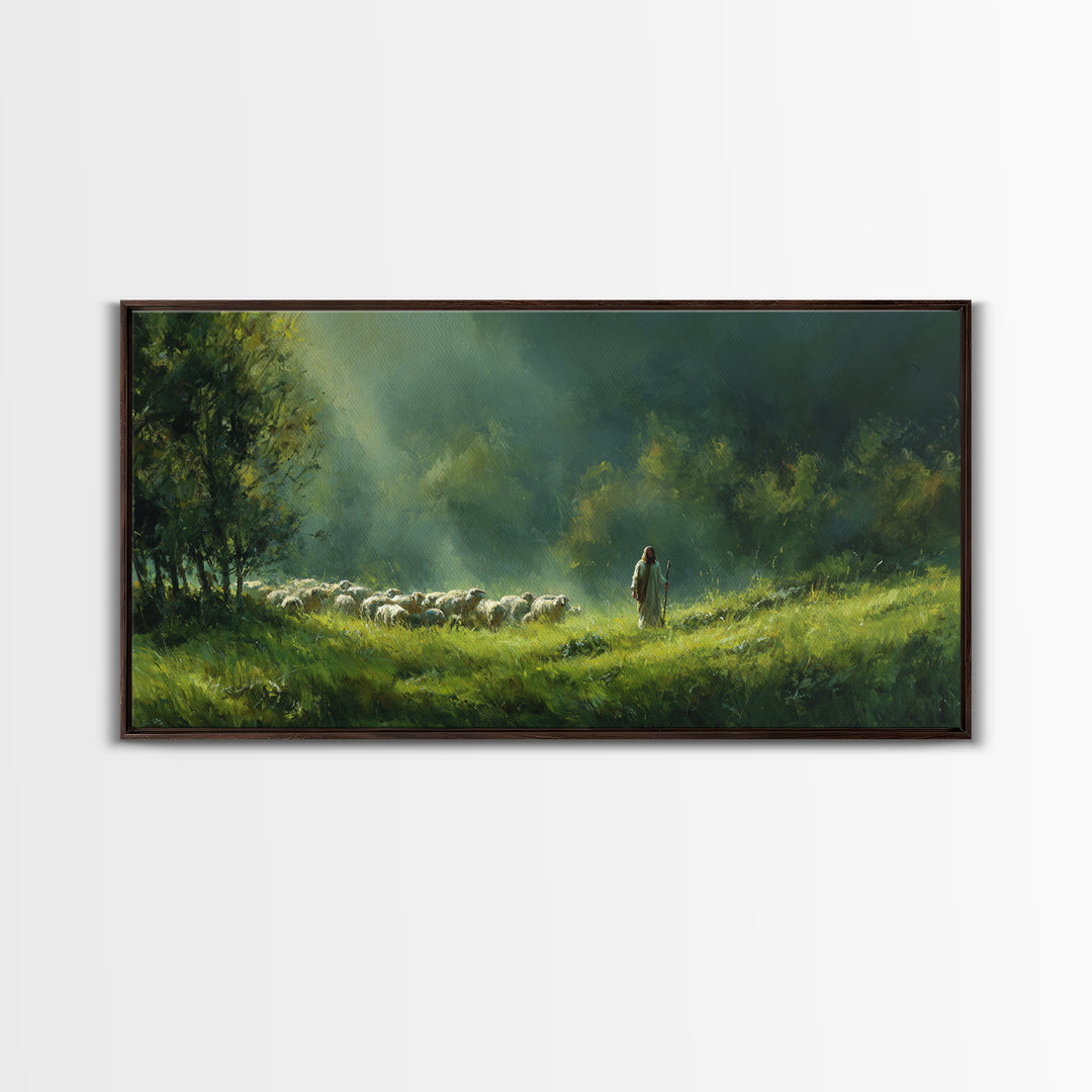 Guiding Forest Light, Framed Canvas Print, Jesus Painting, Christian Wall Art, Christian Art Canvas, Large Christian Painting, Subtle Chris