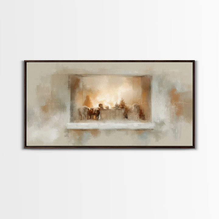 Nativity Window Glow – Framed Canvas Print – Christmas Art – Christian Christmas Decor – Christian Wall Art – Jesus Christmas Art – Christm