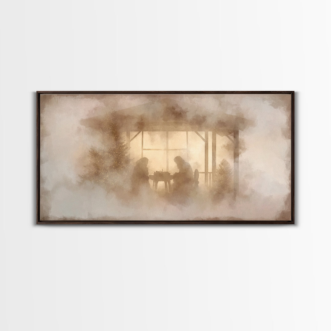 Holy Night Cottage, Framed Canvas Print, Christian Christmas Art, Christmas Wall Art, Christian Art Canvas, Birth Of Jesus Painting, Christ