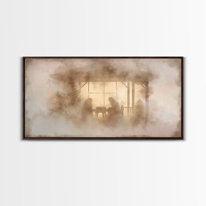 Holy Night Cottage, Framed Canvas Print, Christian Christmas Art, Christmas Wall Art, Christian Art Canvas, Birth Of Jesus Painting, Christ