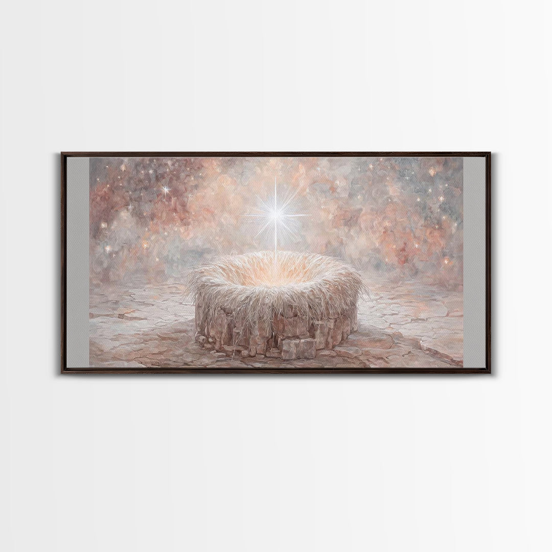 Celestial Cradle | Framed Canvas Print | Christian Christmas Art | Christian Decor | Christian Art Canvas | Christian Wall Art | Jesus Pain