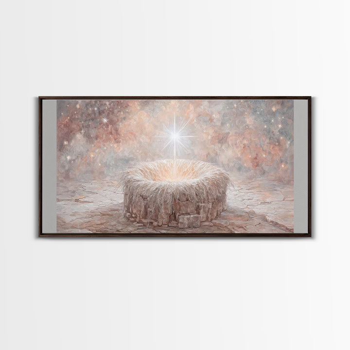 Celestial Cradle | Framed Canvas Print | Christian Christmas Art | Christian Decor | Christian Art Canvas | Christian Wall Art | Jesus Pain