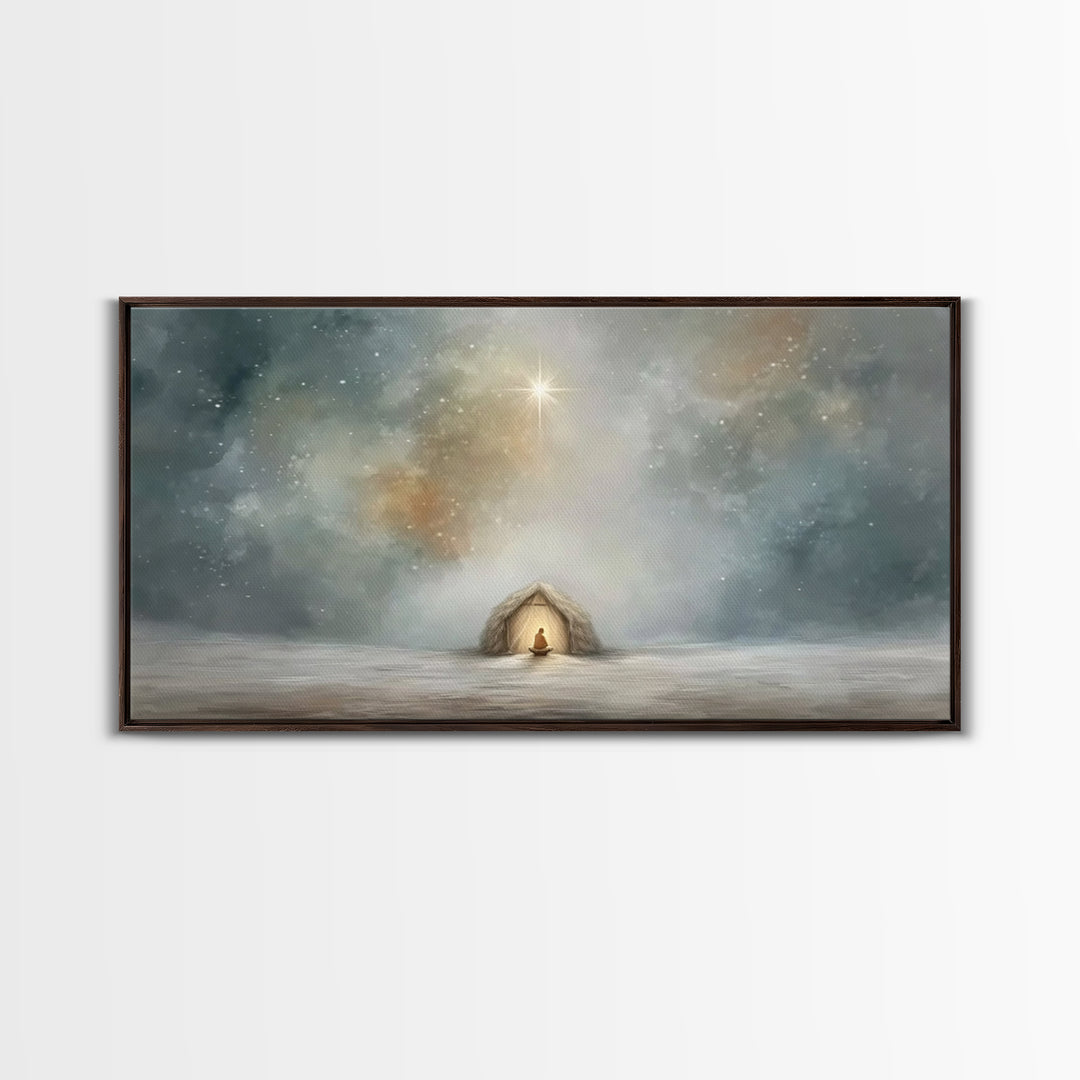 Divine Arrival | Framed Canvas Print | Christian Art Canvas | Christian Wall Art | Jesus Painting | Christian Christmas Art | Christian Dec