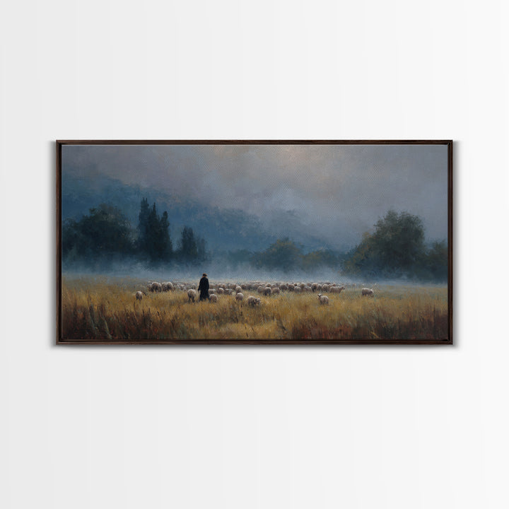 Misty Shepherd Path – Framed Canvas Print, Christian Art Canvas, Christian Christmas Art, Jesus Painting, Christian Wall Art, Christian Art