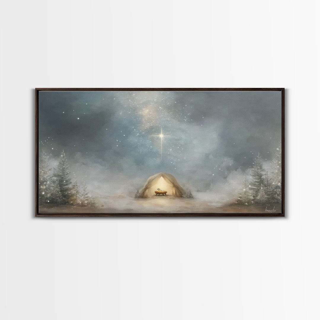 Heavenly Night Star – Framed Canvas Print – Christian Art Canvas – Christian Christmas Art – Christian Wall Art – Christmas Art – Christian