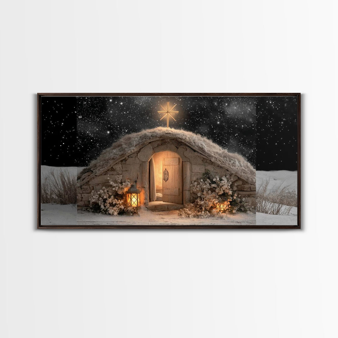 Sacred Stable Glow | Framed Canvas Print | Christian Christmas Art | Christian Art Canvas | Christmas Art | Christian Art | Christian Wall