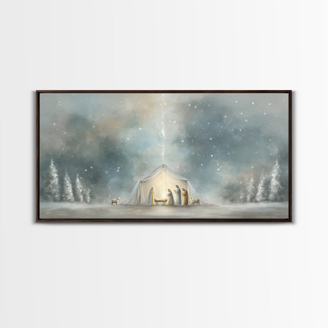 Adoration In Light, Framed Canvas Print, Christian Art Canvas, Christian Christmas Art, Christian Art, Christian Wall Art, Christmas Art