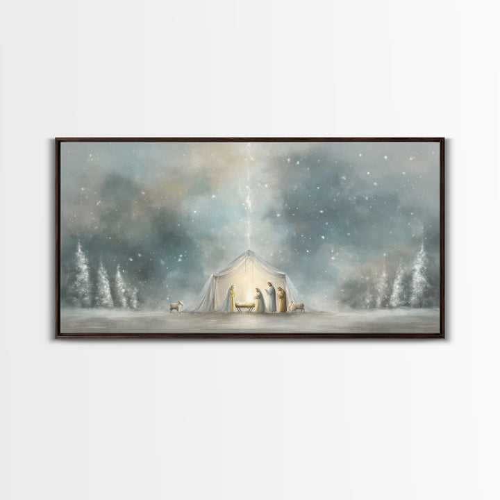 Adoration In Light, Framed Canvas Print, Christian Art Canvas, Christian Christmas Art, Christian Art, Christian Wall Art, Christmas Art