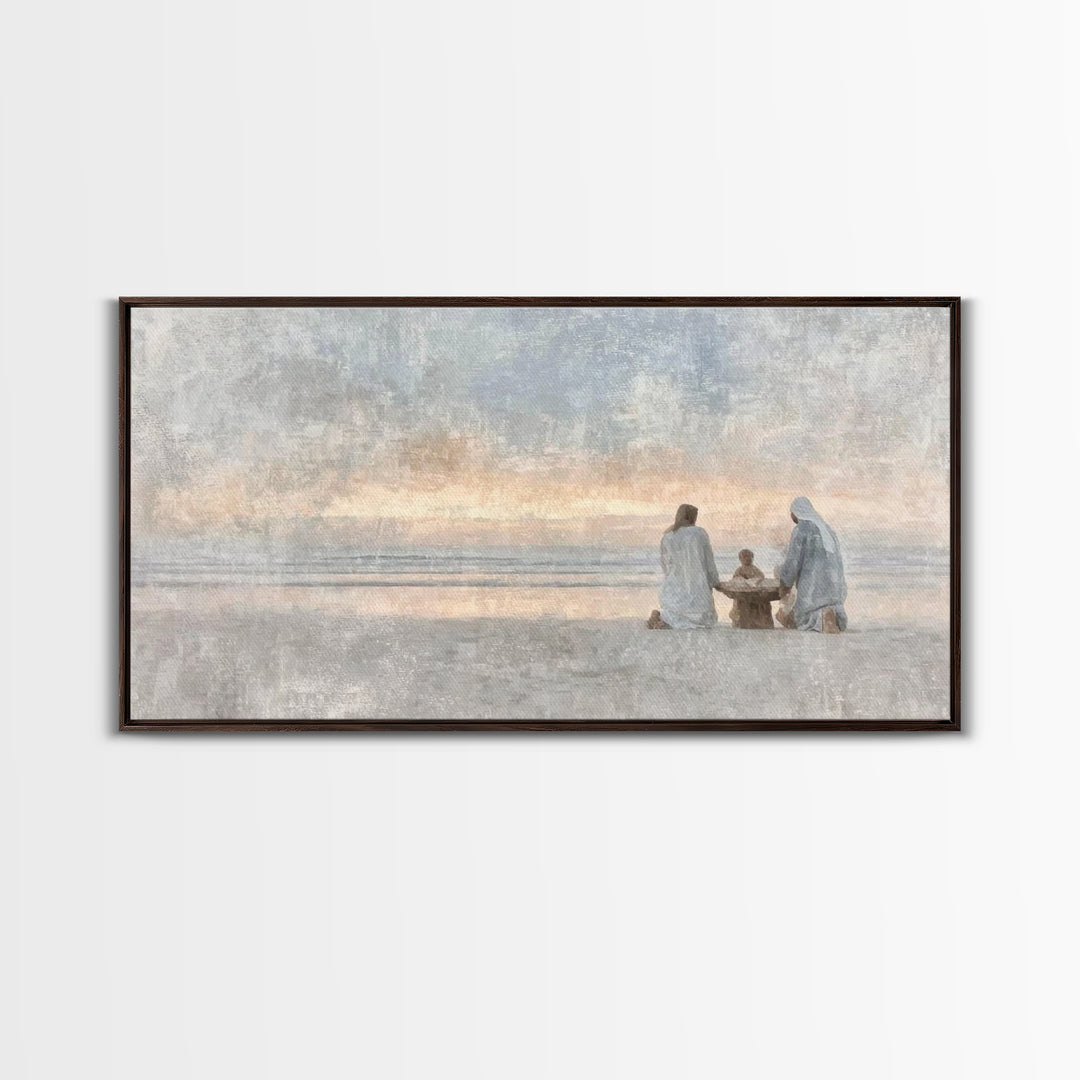 Sandy Nativity – Framed Canvas Print – Christian Art Canvas – Christmas Wall Art – Christian Christmas Art – Christian Decor For Home – Chr