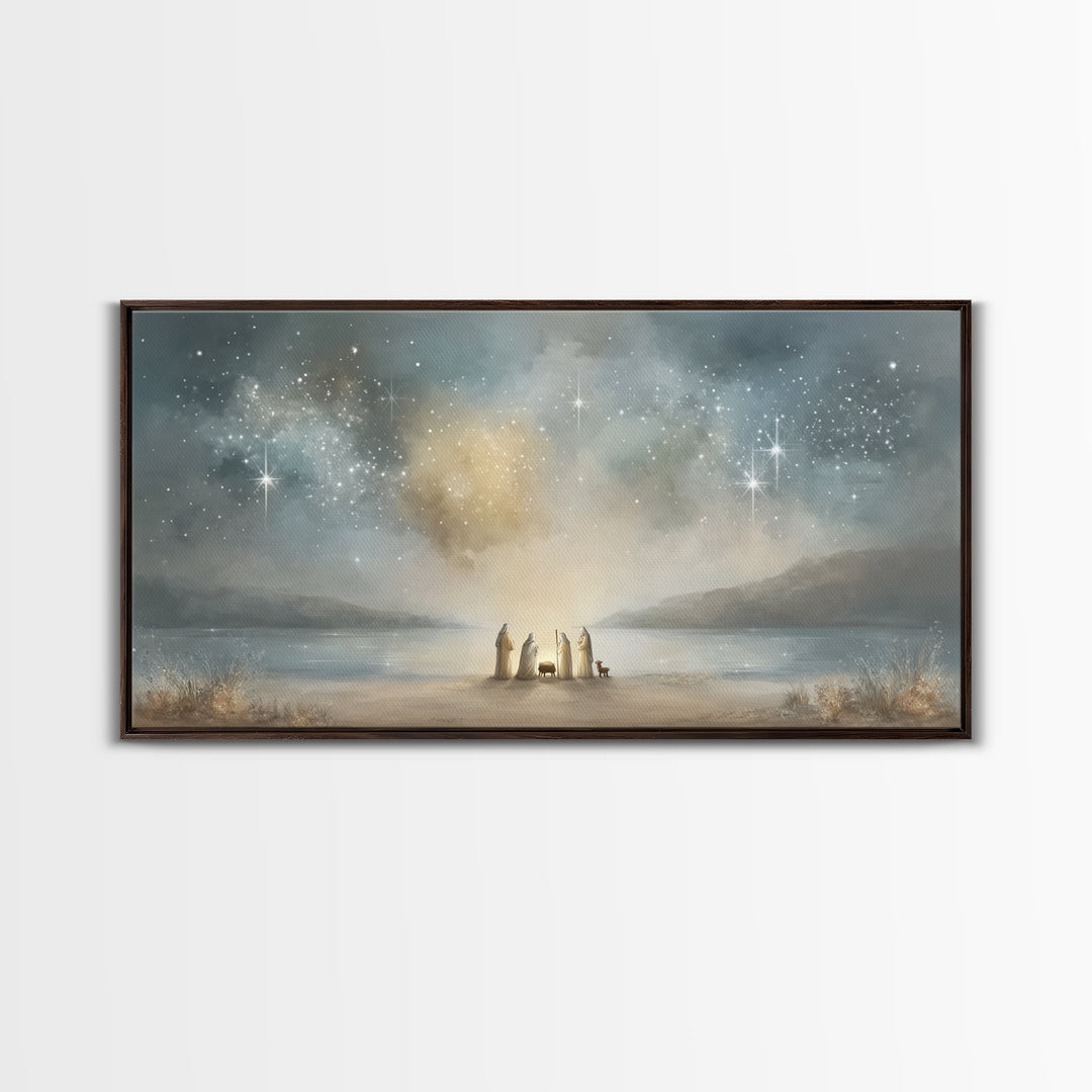 Shoreline Miracle – Framed Canvas Print – Christian Wall Art – Christian Art Print – Jesus Christmas Art – Christmas Art Framed – Christian
