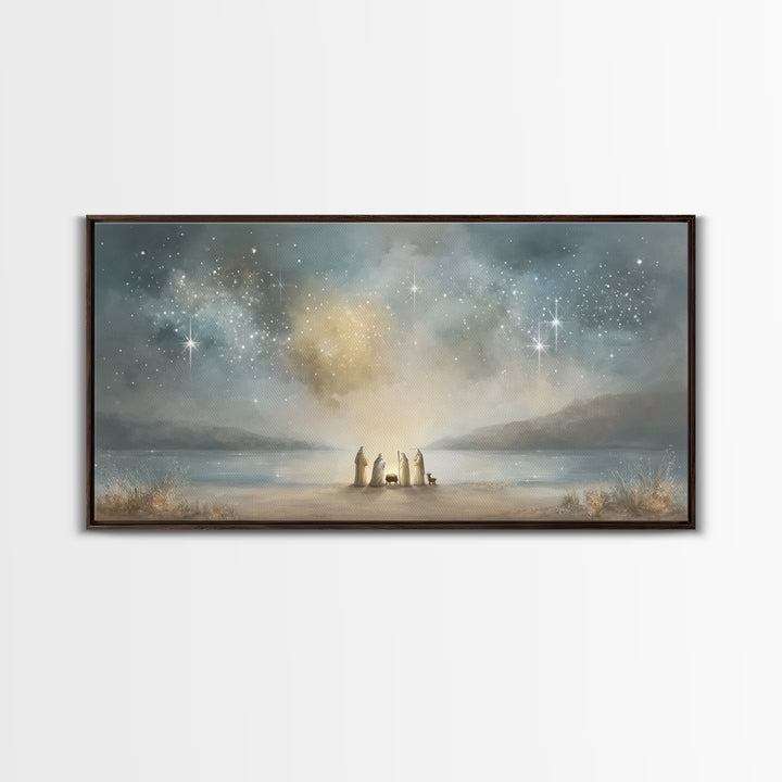 Shoreline Miracle – Framed Canvas Print – Christian Wall Art – Christian Art Print – Jesus Christmas Art – Christmas Art Framed – Christian