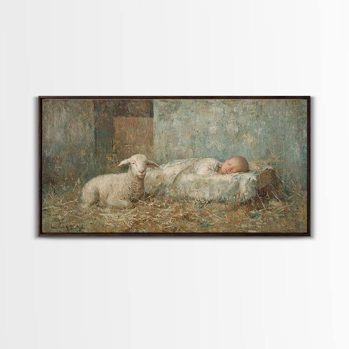 Gentle Manger – Framed Canvas Print – Christian Paintings – Christmas Wall Art – Christian Christmas Art – Christian Art Canvas – Jesus Art
