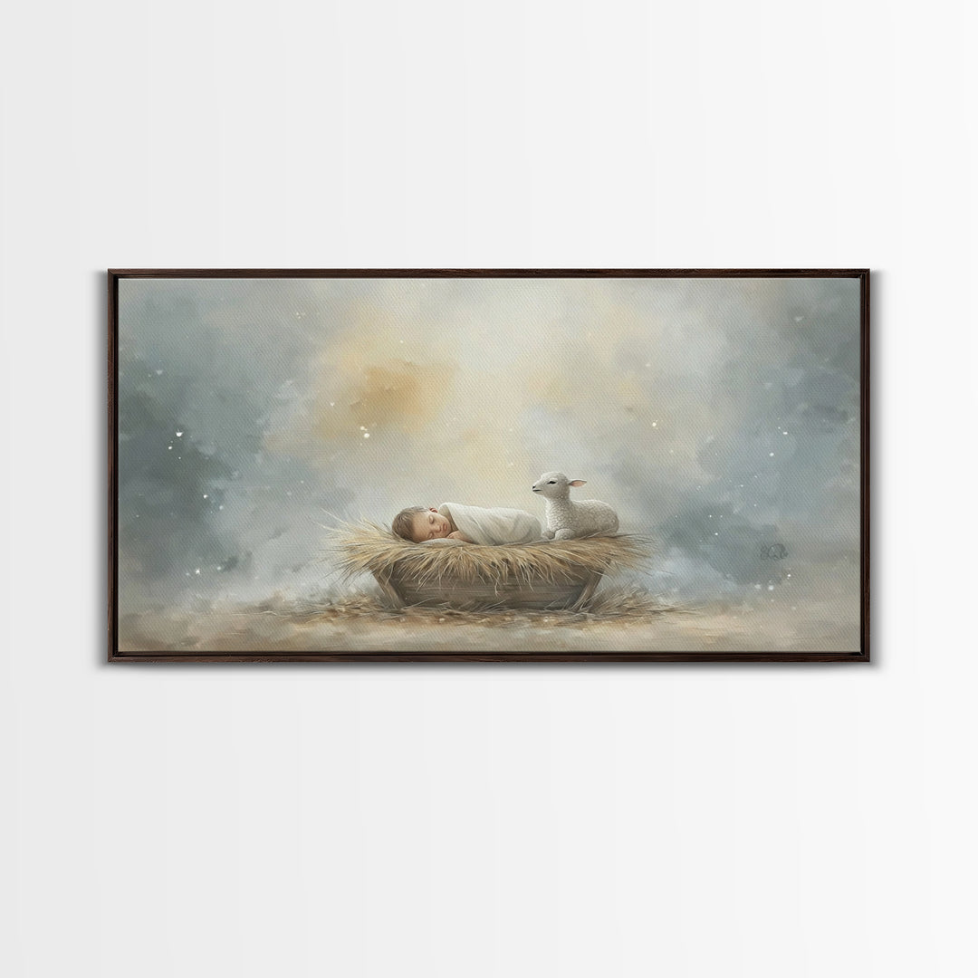 Heaven’s Quiet – Framed Canvas Print – Christian Christmas Art – Christian Wall Art – Christian Art Print – Jesus Painting – Christmas Art