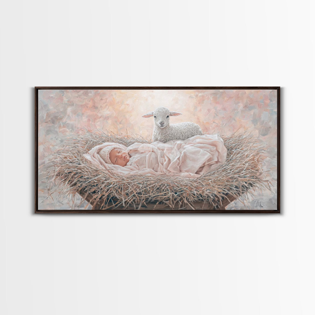 Manger Blessing – Framed Canvas Print – Christian Paintings – Christian Art Canvas – Christmas Wall Art – Christian Christmas Art – Jesus P