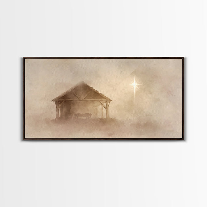 Starlit Stable – Framed Canvas Print – Christian Christmas Art – Christmas Canvas Wall Art – Christian Wall Art – Christian Art Print – Chr
