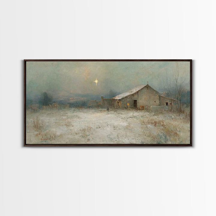 Winter Bethlehem – Framed Canvas Print – Christmas Art Prints – Christian Wall Art – Christian Christmas Art – Vintage Christian Art – Chri